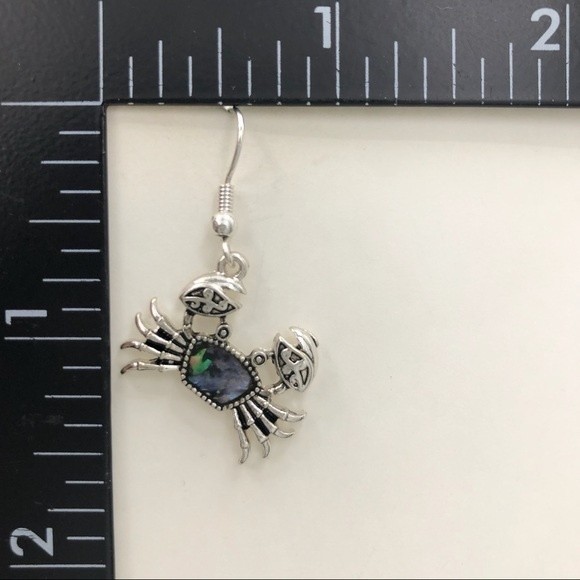 🌼 Crab Abalone Shell Inlay Silver Dangle Earrings - Picture 2 of 4
